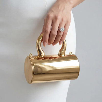 Mini Acrylic Cylinder Clutch Bag for Women – Metallic Evening Purse
