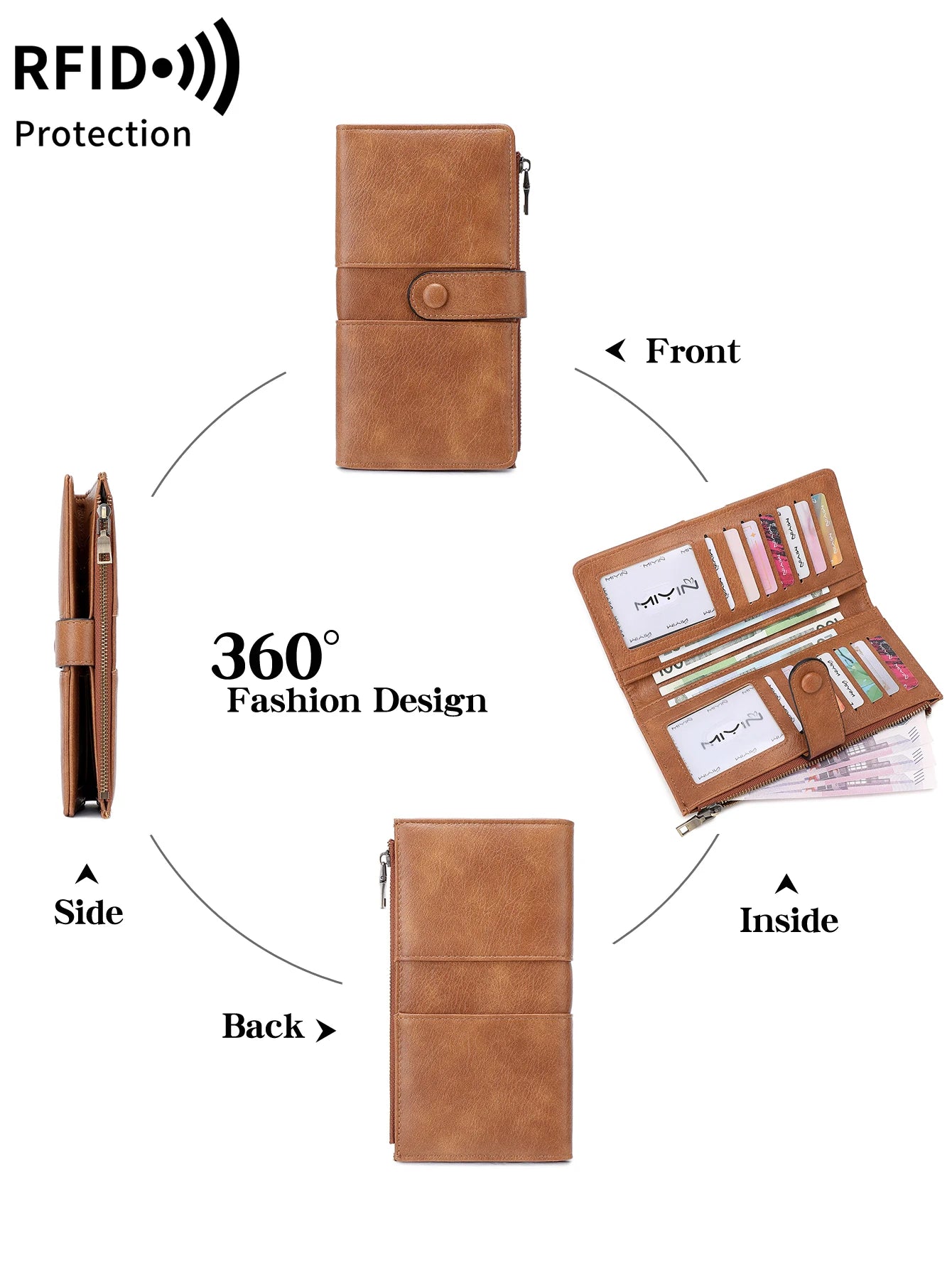 RFID Blocking Long Bifold Wallet for Women