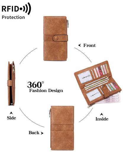 RFID Blocking Long Bifold Wallet for Women