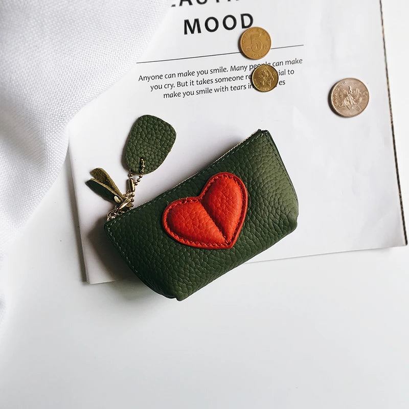 Leather Heart Coin Purse with Key Ring – Women's Mini Wallet