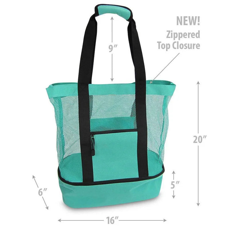 Large Mesh Beach Tote Bag with Waterproof Bottom