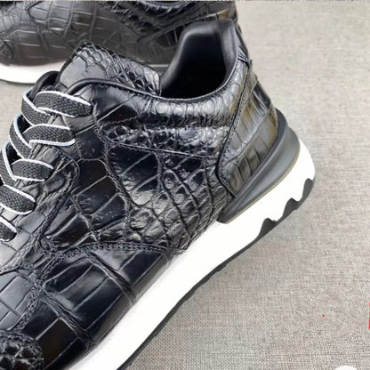 Crocodile Leather Men's Soft-Sole Sneakers – Genuine Lace-Up Flat Casual Shoes