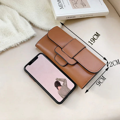 Women's Long Leather Wallet – Vintage Trifold Clutch Purse with Phone Pocket