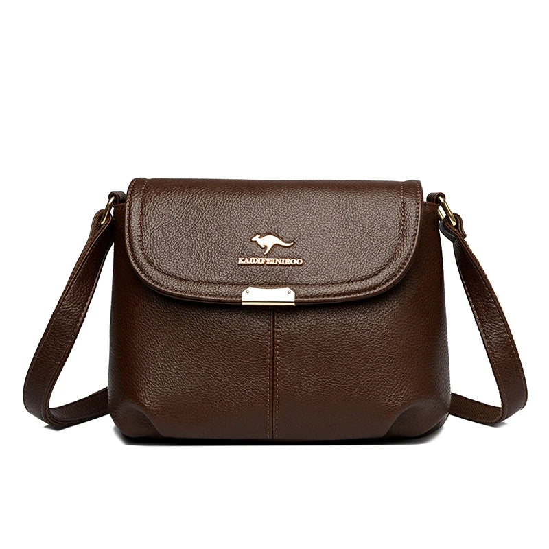 Leather Crossbody Shoulder Bag for Women – Soft Flap Handbag