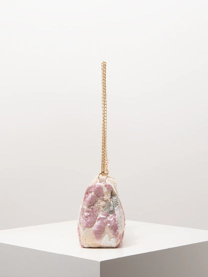 Floral Sequin Shoulder Bag – Beaded Embroidery Chain Strap Purse