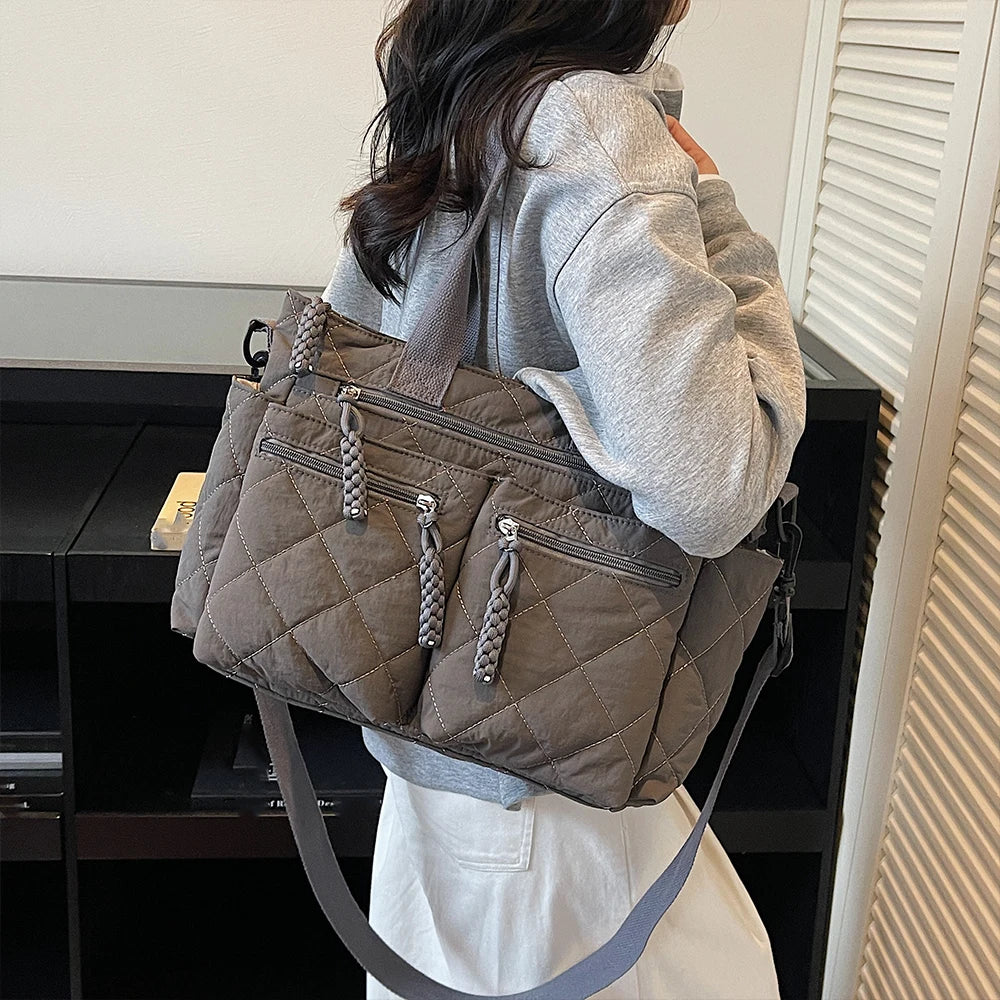 Women's Large Capacity Quilted Shoulder Bag – Multifunctional Commuter Tote