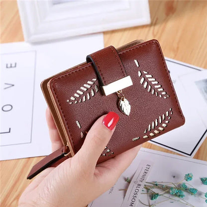 Women's Leaf Hollow-Out Leather Wallet – Compact Clutch Purse