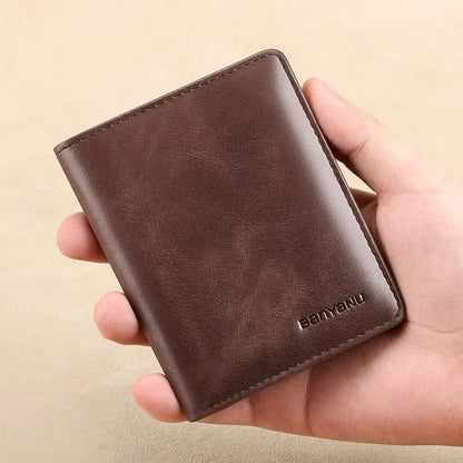 RFID Blocking Genuine Leather Wallet for Men – Slim Vertical Bifold with Card Holder