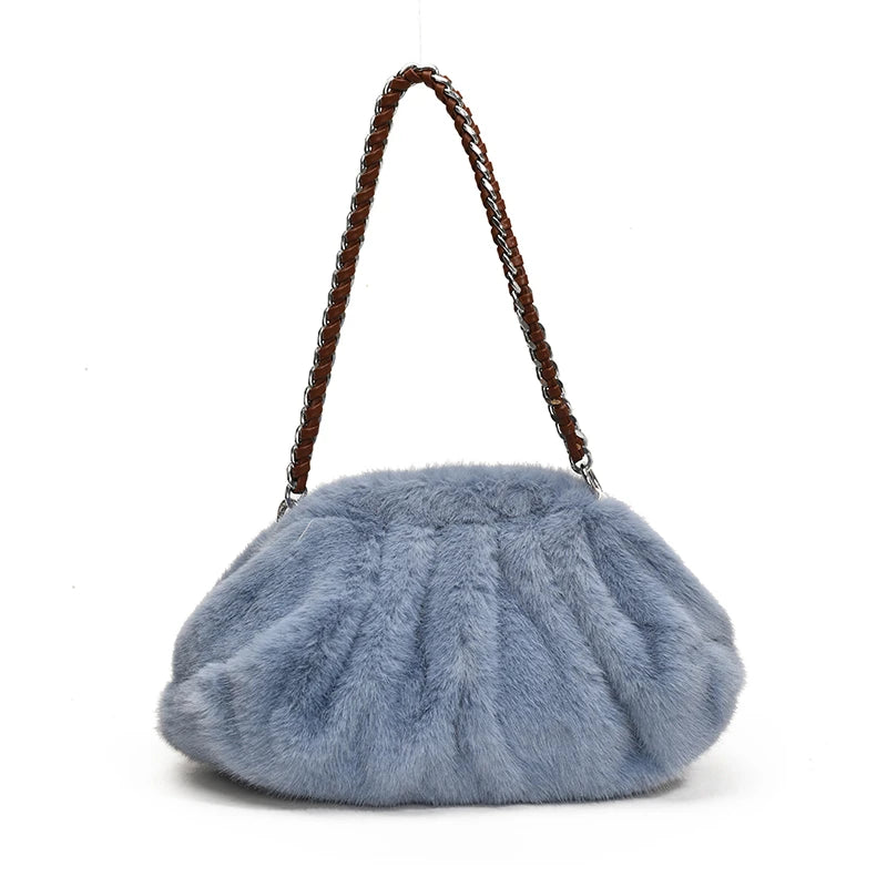 Luxury Women S Furry Pleated Purses Handbags Plush Cloud Bag Designer Chain Shoulder Bags Winter