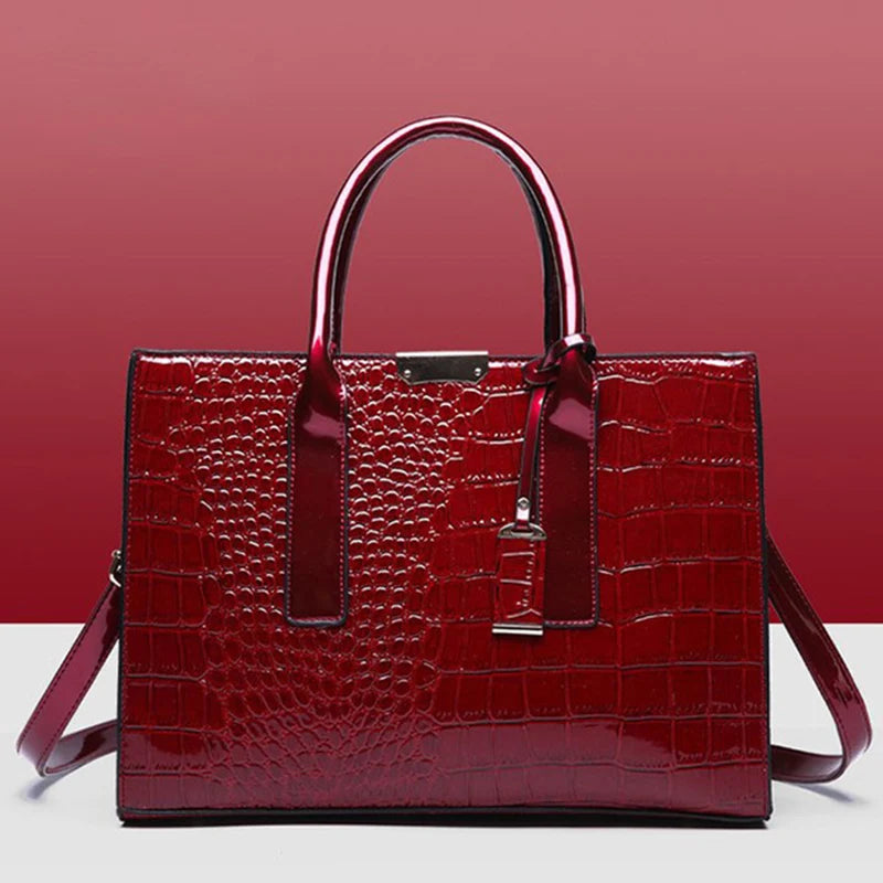 Crocodile Pattern Handbag for Women – Large Capacity PU Leather Top Handle Bag