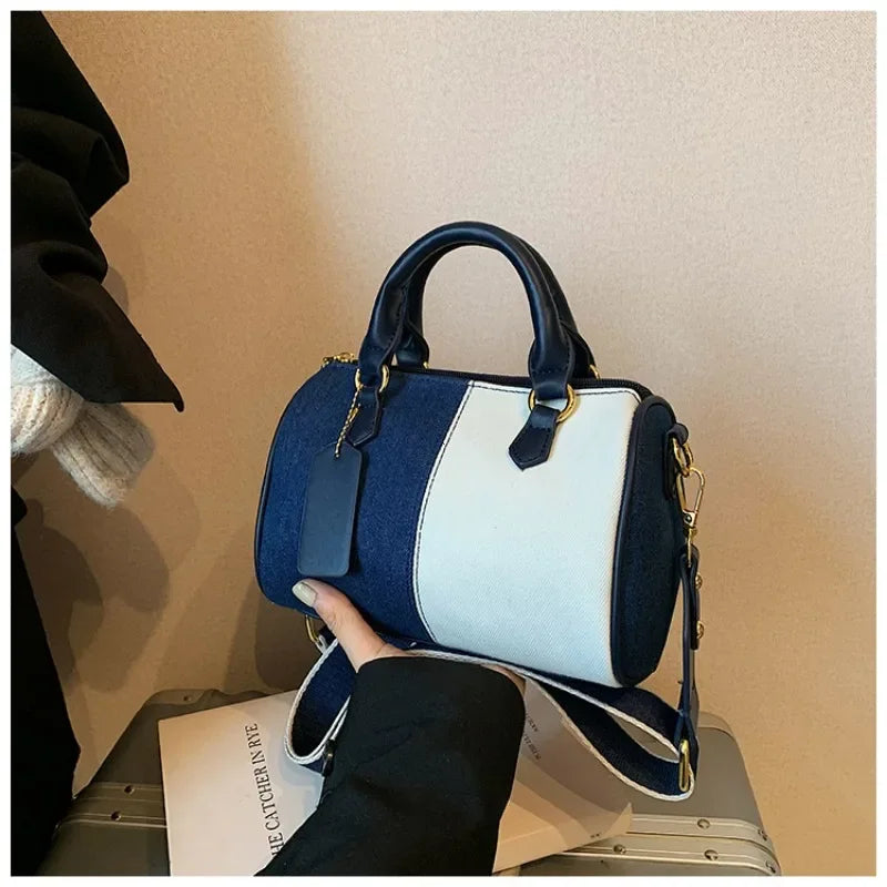 Colorblock Mini Boston Bag – Patchwork Crossbody Handbag
