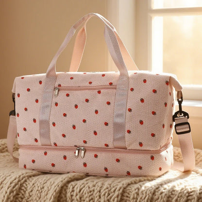 Corduroy Duffle Bag for Women – Large Capacity with Shoe Compartment