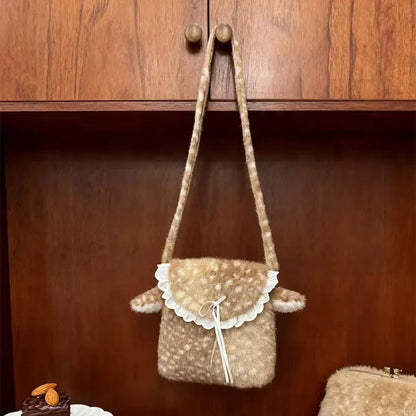 Faux Fur Deer Plush Crossbody Bag – Lolita Bow Design