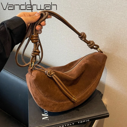 Faux Suede Dumpling Hobo Bag – Women's Crossbody Shoulder Bag
