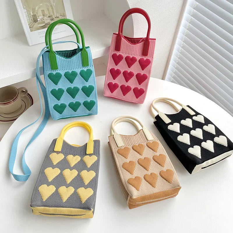 Heart Knit Mini Handbag – Cute Women's Shoulder & Crossbody Bag