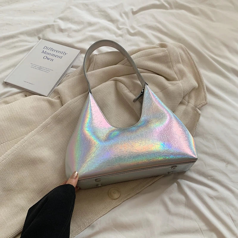 Moods French Style Single Shoulder Bags Women Dazzling Color Patent Leather Underarm Bag Luxury