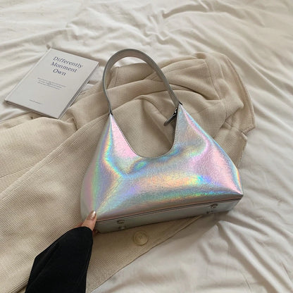 Moods French Style Single Shoulder Bags Women Dazzling Color Patent Leather Underarm Bag Luxury