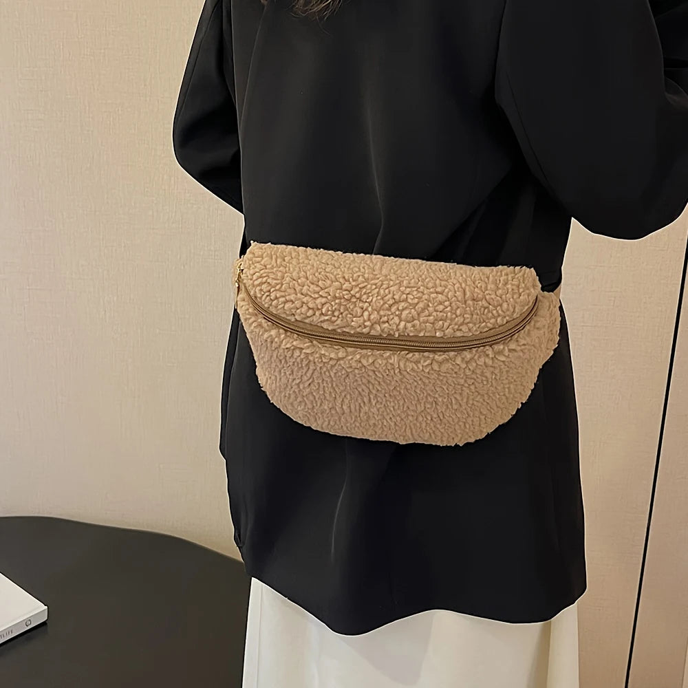 Women's Lamb Wool Chest Bag Large Capacity Crossbody Bag