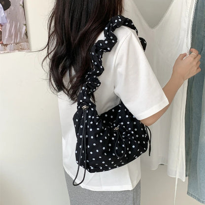 Polka Dot Shoulder Bag – Retro Drawstring Pleated Crossbody