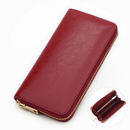 Women's Waxed Cowhide Long Zip-Around Clutch Wallet