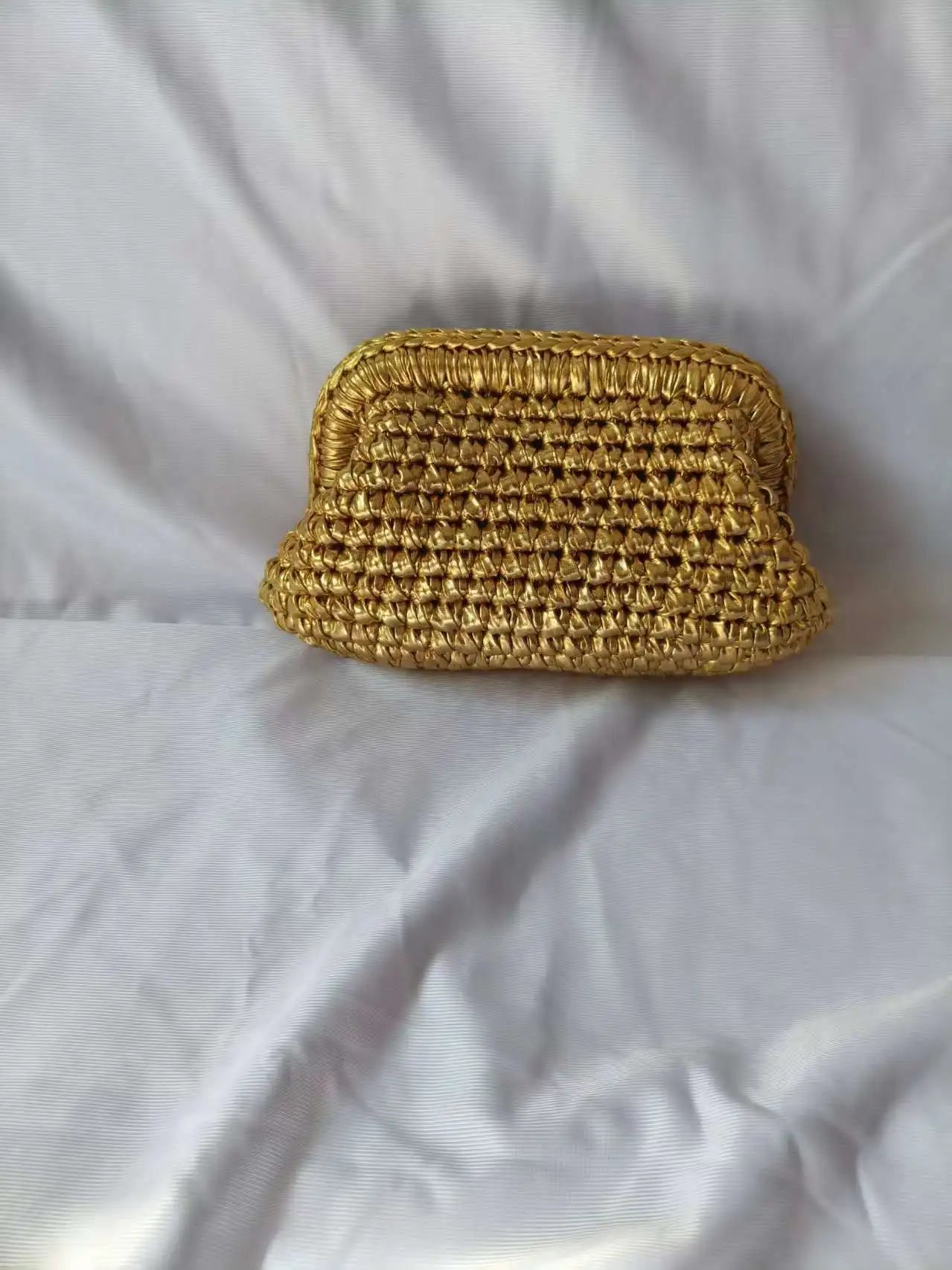 Metallic Crochet Clutch Bag – Woven Evening Purse