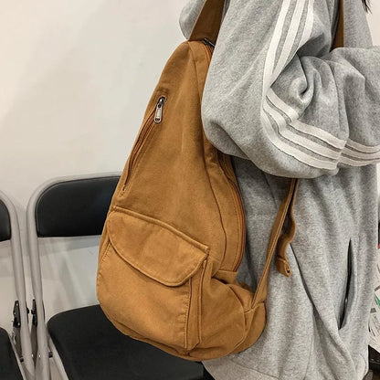 Canvas Crossbody Sling Bag – Unisex Multi-Pocket Shoulder Bag