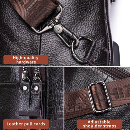Men's Leather Chest Bag – Crocodile Pattern Sling with USB Charging