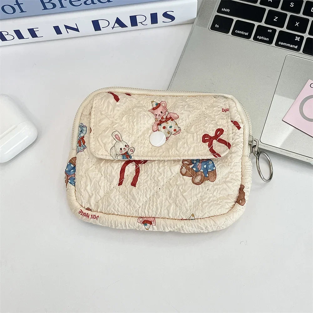 Quilted Makeup Bag – Cute Cartoon Mini Pouch & Card Holder