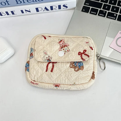 Quilted Makeup Bag – Cute Cartoon Mini Pouch & Card Holder