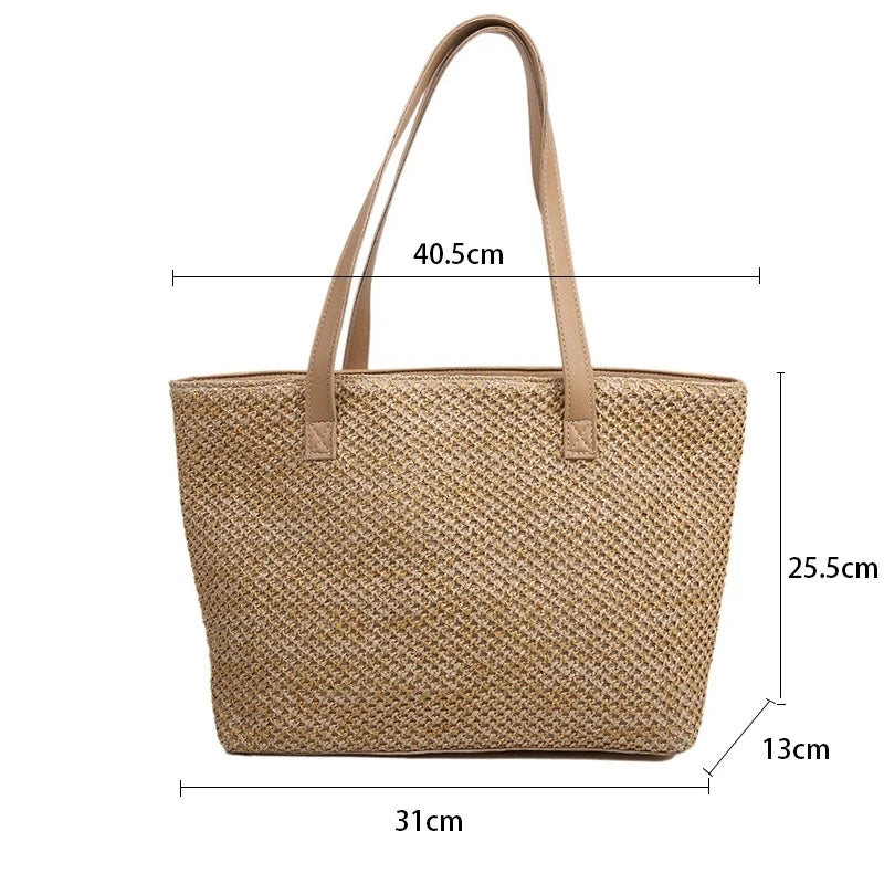 Rattan Woven Beach Tote Bag – Large Capacity Women Shopper