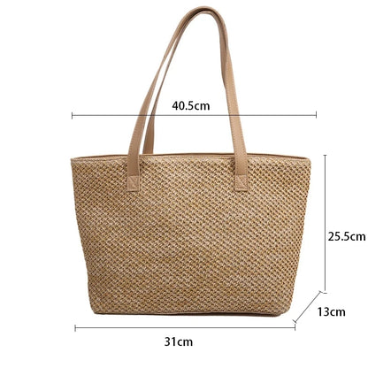 Rattan Woven Beach Tote Bag – Large Capacity Women Shopper