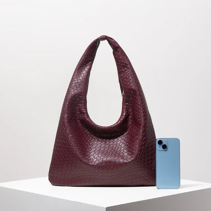 Vintage Faux Woven Leather Shoulder Bag Women S Handbag Large Capacity Tote Bag Crescent Bag