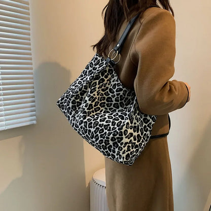 Tote Bags Shopping Travel Canvas Women Popular Handbags Large Capacity Leopard Shoulder