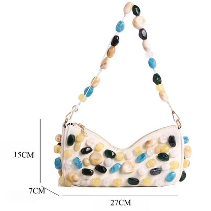 Stone-Embellished Evening Clutch Bag for Women – Baguette Shoulder Handbag