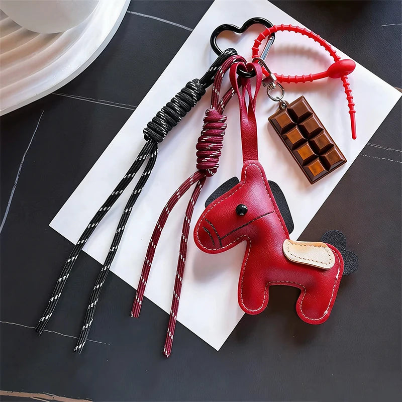 Leather Horse Keychain Phone Bag Charm – Creative Pouch Pendant Accessory