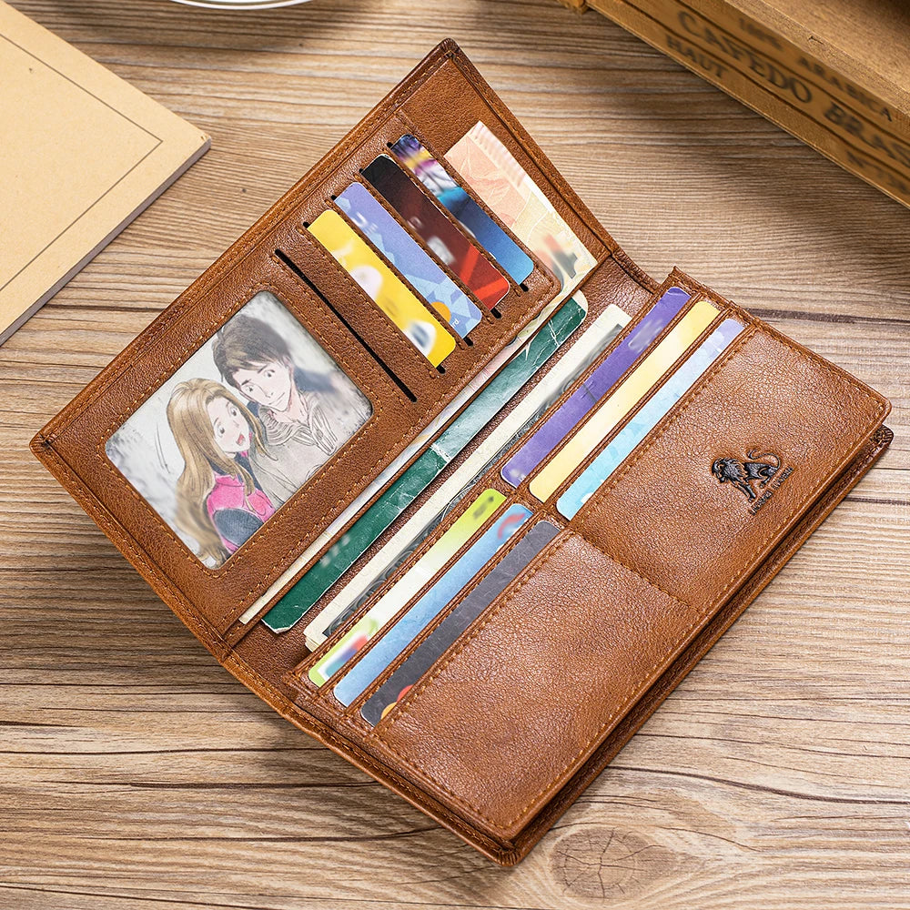 Men's Genuine Leather Long Wallet – Multi-Card Slot Bifold