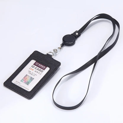 Leather ID Badge Holder with Retractable Lanyard – Card Case