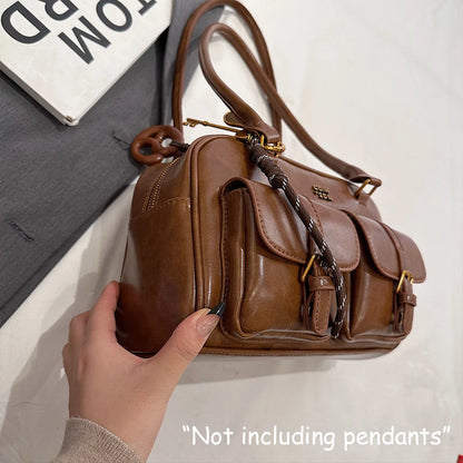 Retro PU Leather Women's Shoulder Bag with Multi-Pockets