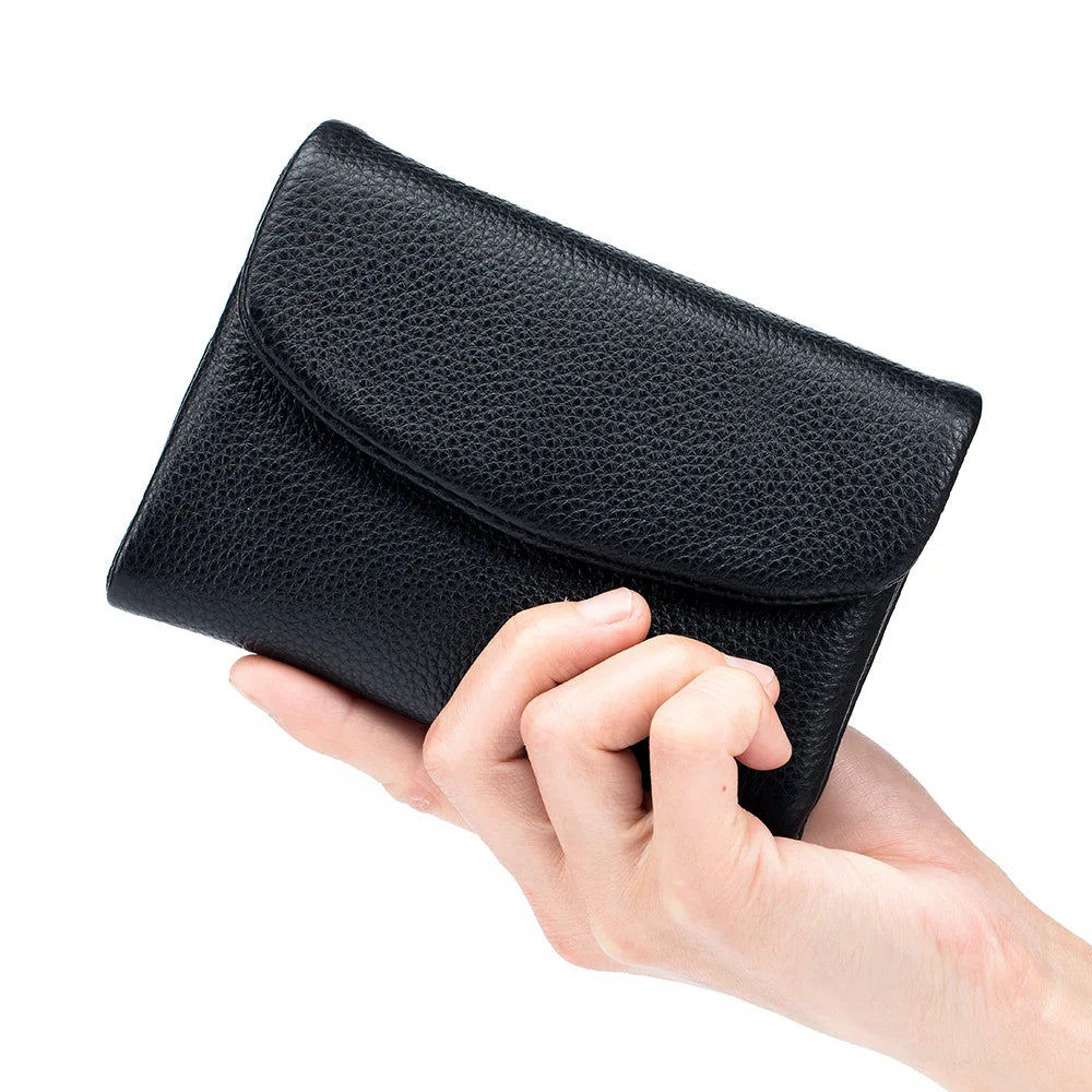 Women's Genuine Cowhide Leather Trifold Wallet with Zipper Coin Pocket