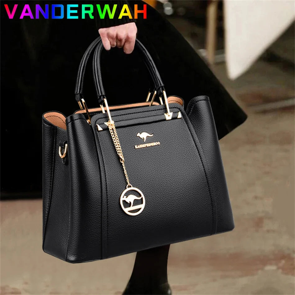 Women's Leather Crossbody Handbag – 3-Layer Shoulder Bag