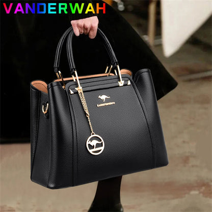 Women's Leather Crossbody Handbag – 3-Layer Shoulder Bag