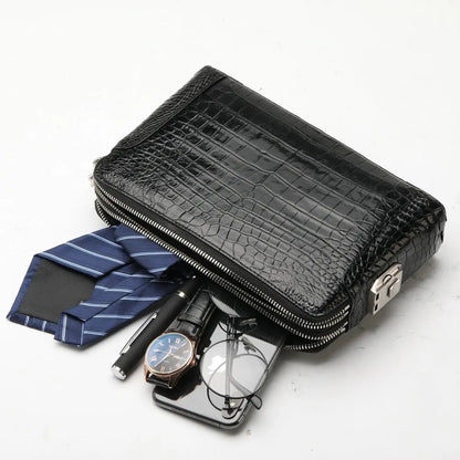 Crocodile Leather Clutch Bag for Men – Double Zipper Wristlet