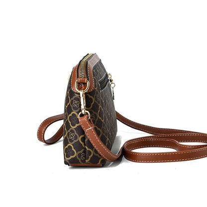 Vintage Floral Print PU Leather Women's Crossbody Clutch Bag