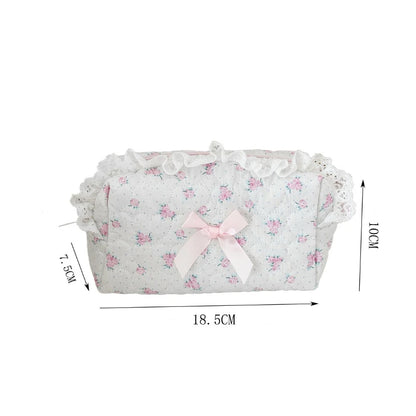 Floral Lace Makeup Bag – Cute Bow Cosmetic Pouch for Women