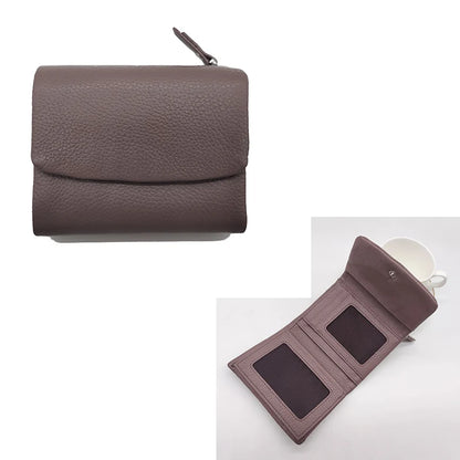 Genuine Leather Tri-Fold Wallet for Women with Hasp Closure