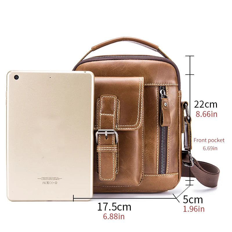 Men's Genuine Leather Crossbody Bag – Retro Cowhide Shoulder Bag