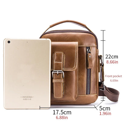 Men's Genuine Leather Crossbody Bag – Retro Cowhide Shoulder Bag