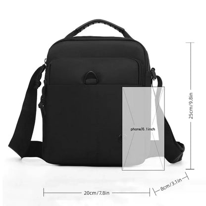 Men's Small Oxford Crossbody Bag with Top Handle & Zipper