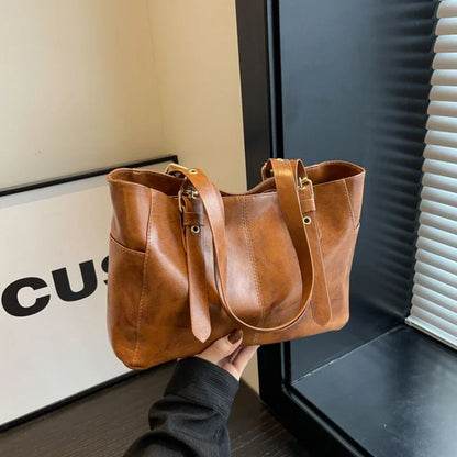PU Leather Tote Bag Retro Large Capacity Women's Shoulder Bag