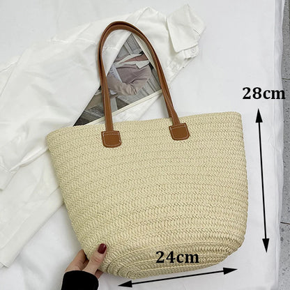 Handmade Straw Woven Round Beach Tote Bag